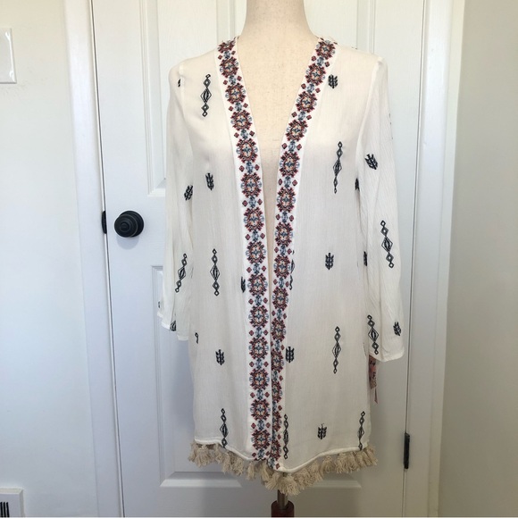 Xhilaration Jacket Coat Swimsuit Cover Up  Kimono Aztec Print Off White - Picture 5 of 7